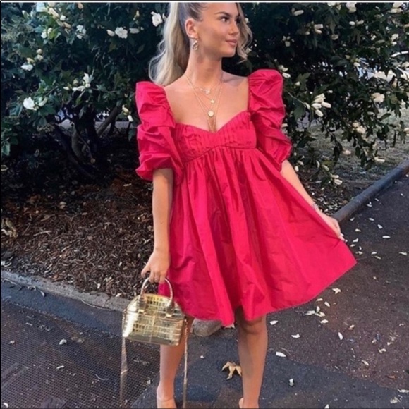 Zara | Dresses | Zara Hot Pink Taffeta Mini Dress With Puff Sleeves |  Poshmark